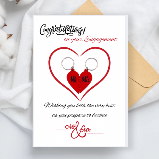 Engagement card with mr and Mrs Keyring gifts