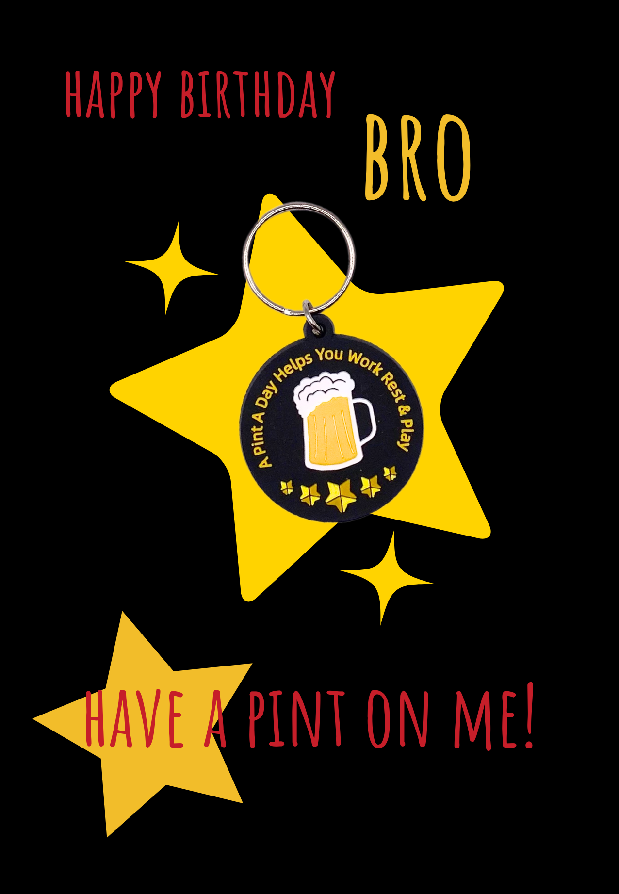 Birthday Bro card with beer Keyring gift
