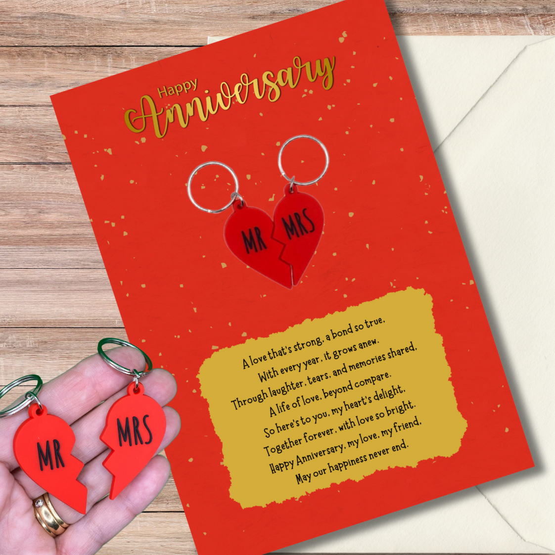 Anniversary card with his and hers Keyring gifts