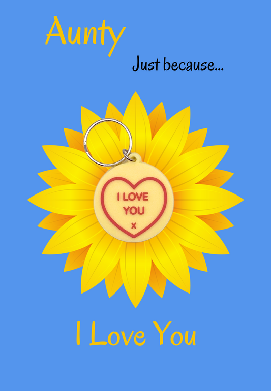 Aunty Just Because card with heart Keyring gift