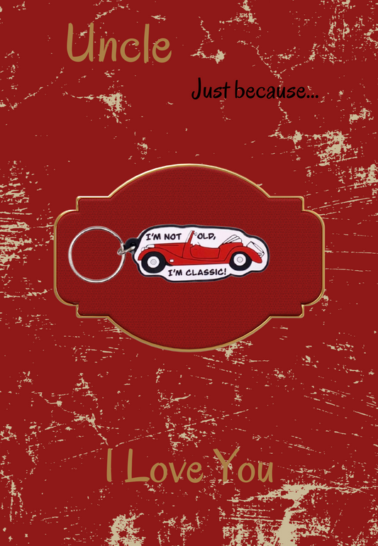 Just Because card with classic car Keyring gift