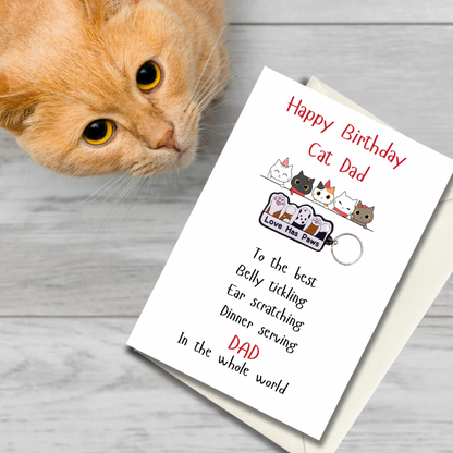 Cat Dad birthday card with paws Keyring gift