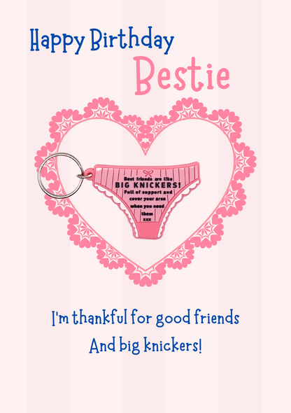 Bestie birthday card with knickers Keyring gift