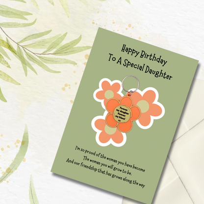 Daughter birthday card with flower Keyring gift