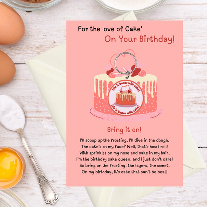 Happy birthday card with cake Keyring gift