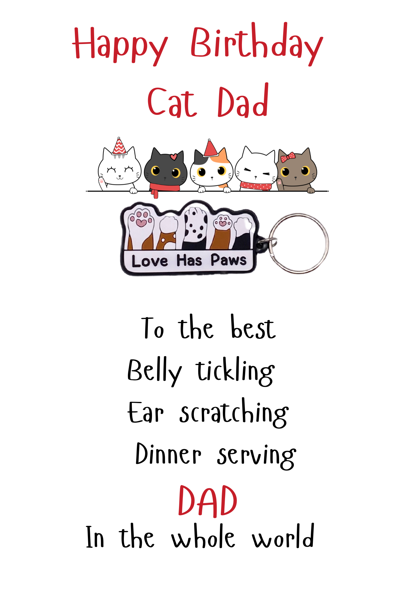 Cat Dad birthday card with paws Keyring gift