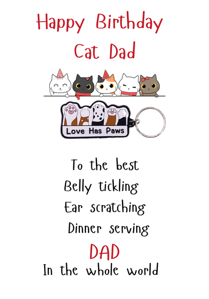 Cat Dad birthday card with paws Keyring gift