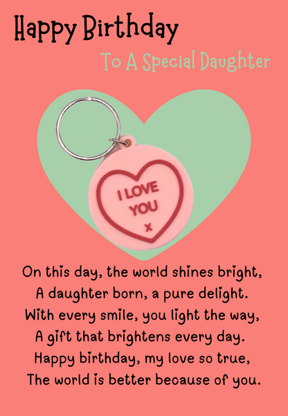 Daughter birthday card with heart Keyring gift