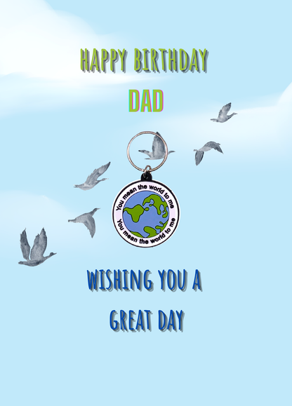 Dad birthday card with world Keyring gift