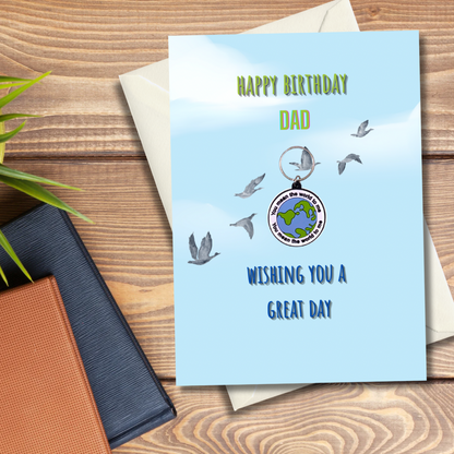 Dad birthday card with world Keyring gift