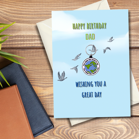Dad birthday card with world Keyring gift