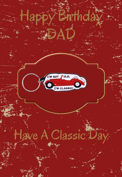 Dad birthday card with classic car Keyring gift