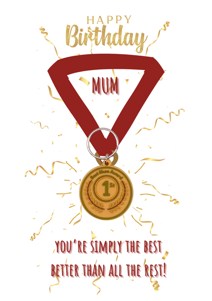 Mum Birthday birthday card with medal Keyring gift
