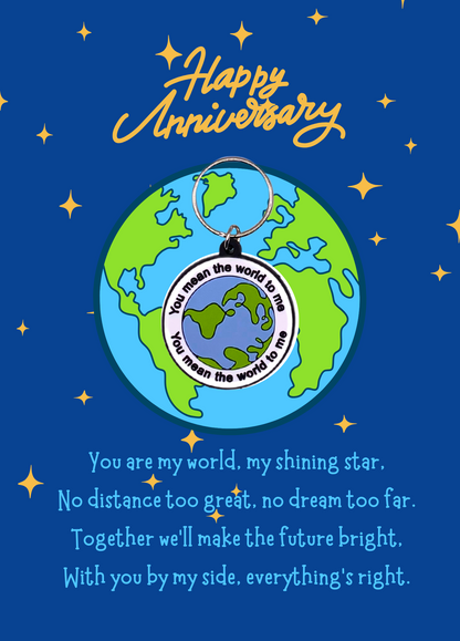 Anniversary card with world Keyring gift
