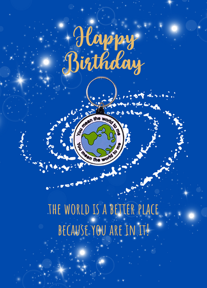 Birthday card with world Keyring gift