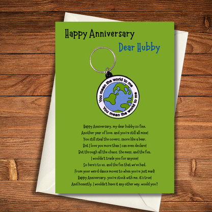 Anniversary card with world Keyring gift