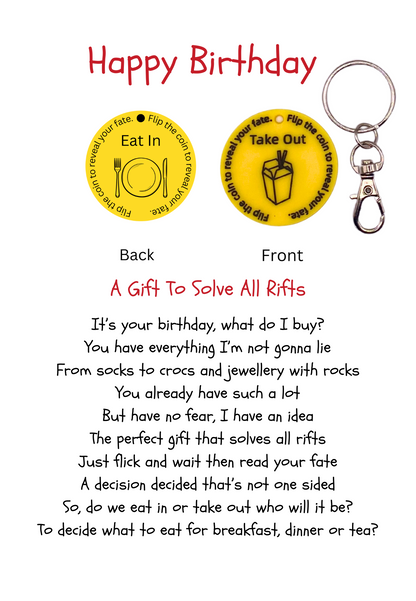 birthday card with takeout decision coin gift