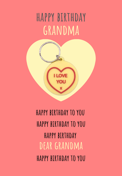 Grandma Birthday card with heart Keyring gift