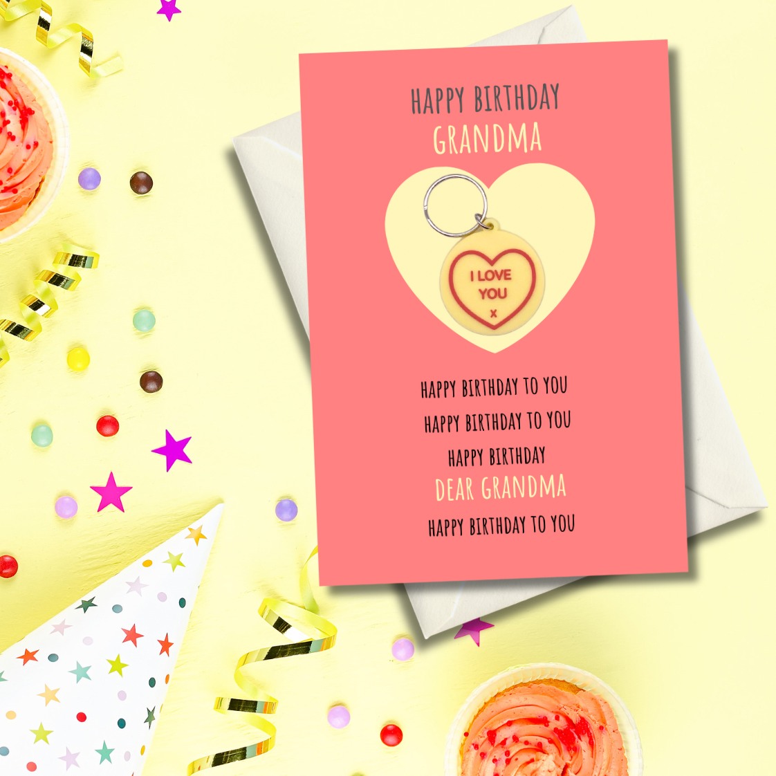 Grandma Birthday card with heart Keyring gift