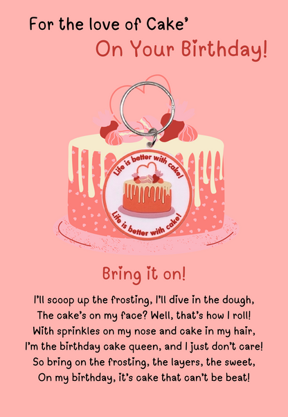 Happy birthday card with cake Keyring gift
