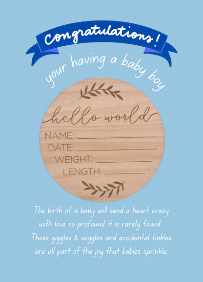 New baby boy with Hello World memory plaque