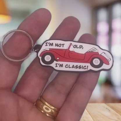 Anniversary card with classic car Keyring gift